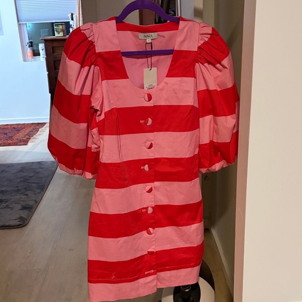 Avara Women's Red and Pink Striped Mini Dress